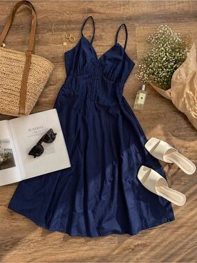 Sincerely Jules Navy Spaghetti-Strap Midi Dress